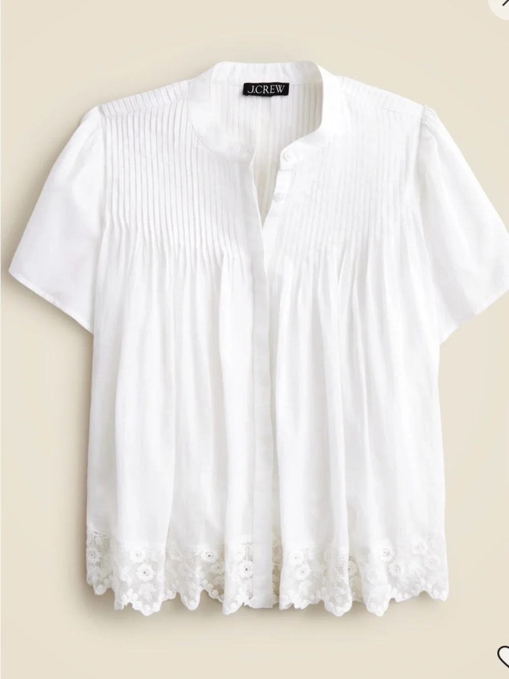 J. Crew White Lace Pintuck Blouse in Cotton Voile